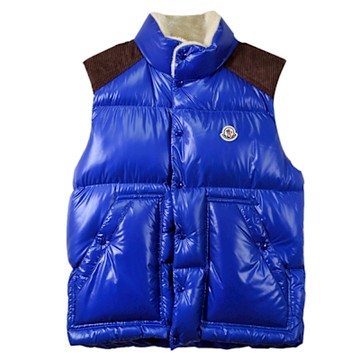 MONCLER 燈芯絨造型雙向拉鍊羽絨背心(藍-3/L)