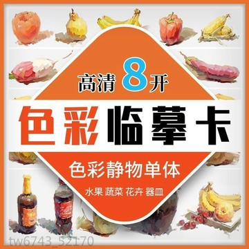 色彩 臨摹卡 色彩 靜物單體 文創水粉 手繪美術藝考高考高清8開