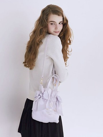 品牌標誌燙金雙緞帶束口手提/側背包(08001386100) - Maison de FLEUR