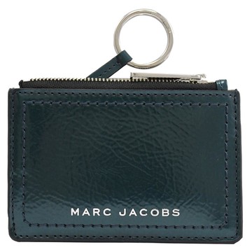 MARC JACOBS 馬克賈伯 浮雕LOGO漆皮鑰匙零錢包.深綠