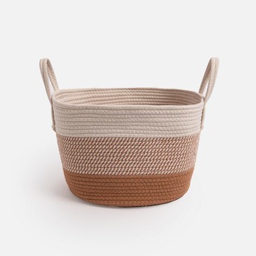 奧可利棉繩提把收納籃 粉橘