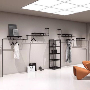 現貨免運！掛衣架 展示架 貨架 衣架 服裝店架子上墻貨架簡約鐵藝黑色多層掛衣架專用女裝店衣服展示架八折下殺 可開發票 打骨折 加店長賴享受巨額優惠