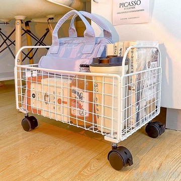 工位放包神器收納籃小推車書本書包放置筐可移動滑輪桌下置物架