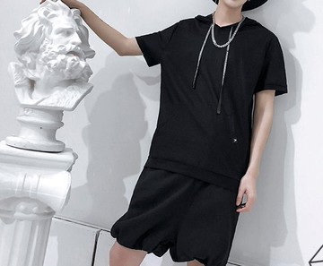 FINDSENSE H1 2018 夏季 新款 高端 暗黑 3M反光 膠印裝飾 透氣速幹 連帽T恤潮 時尚 上衣 男