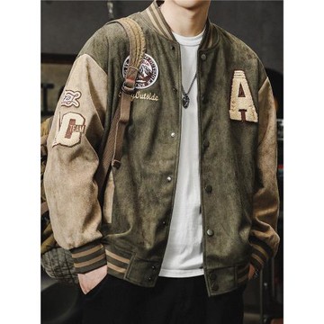 美式潮牌重磅刺繡棒球棉服男秋冬季加厚情侶裝飛行員夾克棉衣外套