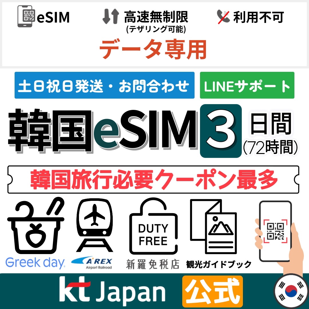 20代韓国女性インスタ映えの話題のクーポン提供中】韓国eSIM 3日