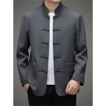 秋冬中國風現代唐裝男中老年爸爸裝老人外套男士中華立領中山裝