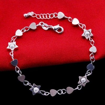 925純銀手鍊 手環-韓版時尚桃心星星母親節生日情人節禮物女飾品73gn7【獨家進口】【米蘭精品】