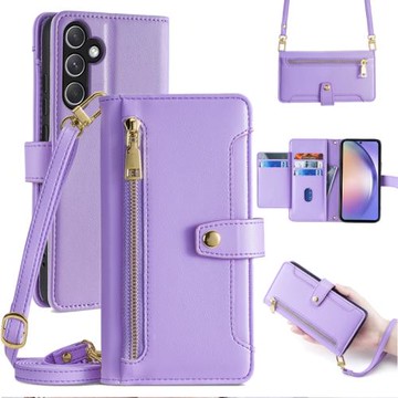 適用三星a54手機殼斜挎GalaxyA16翻蓋皮套5g全包A52s防摔A14保護A13錢包式a33背帶掛繩A73真皮a34新款a32/a24