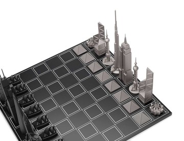 【英國 Skyline】豪華不鏽鋼 城市西洋棋-世界地標版 (木質棋盤)