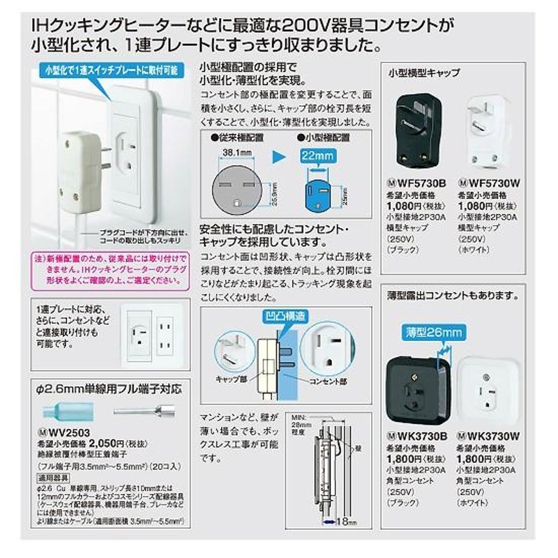 Panasonic パナソニック コスモシリーズワイド21 小型接地2P30A埋込