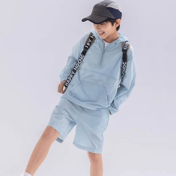 babybody - 原紗防曬涼感透氣兩件式套裝-半開襟-藍色