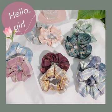 大長發交圈brndy同款jk制服面料bm格子大腸發圈丸子頭馬