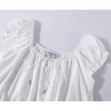 XinmonLee法式減齡甜美一字肩泡泡袖短款小衫夏季木耳邊花苞上衣