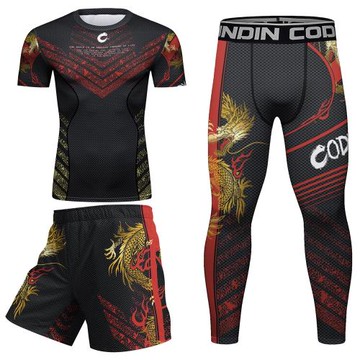 .秋夏季新款跨境男裝四件套精致數碼印花運動跑步舒適套裝