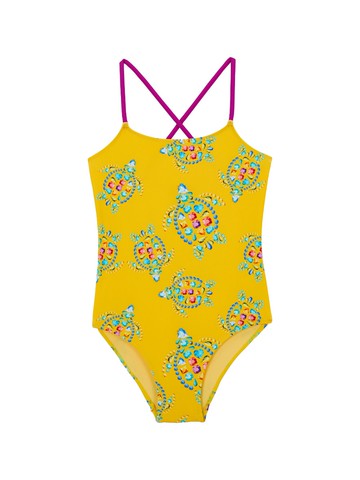 Vilebrequin Kids - turtle-print criss-cross swimsuit - kids - Recycled Polyamide - 2 yrs - Yellow
