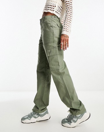ASOS DESIGN clean cargo trouser with tab detail in olive-Green