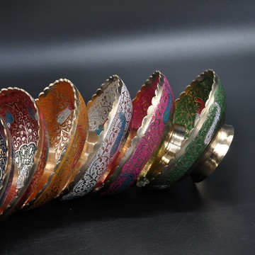 純銅果盤 尼泊爾手工藝孔雀供盤 精巧果碟直徑103mm 純銅彩繪