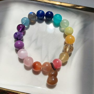 多寶手鏈 金發海藍寶月光石南紅蜜蠟紫鋰輝紅紋青金藍晶兔毛水晶