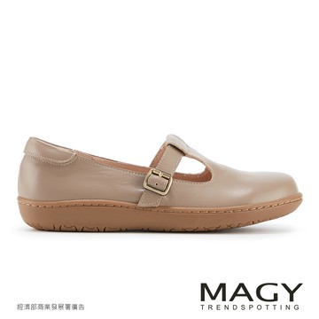 MAGY 簡約復古舒適真皮瑪莉珍平底鞋 可可  #15801