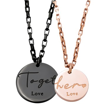 RADIANT STAR 璀璨之星 RS自訂 命中注定的相遇1 + 1Together情侶鈦鋼項鍊對鍊禮盒2件組  黑色 + 金色  墜飾3 x 1cm