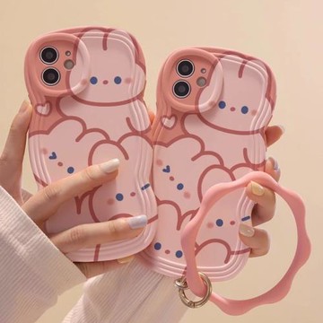 粉色滿屏小兔適用三星s23+手機殼s20fe硅膠a42波浪邊s22ultra可愛a73新款a54女款a51全包a32防摔軟殼a20/a50s