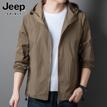 JEEP SPIRIT防曬衣男士夏季薄款連帽防曬服休閑百搭運動夾克外套