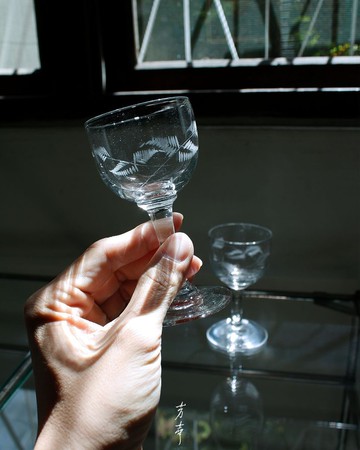 葉紋切花高腳杯