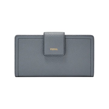 【FOSSIL】限時9折↘Logan 真皮扣式RFID防盜中長夾-藍色 SL7830450