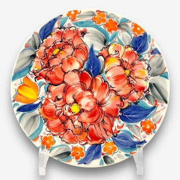 波蘭手繪手工陶-圓盤 點心盤 甜點盤 蛋糕盤 17cm 牡丹之舞系列