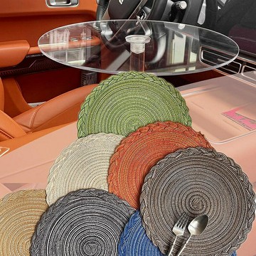 厨房小物 車載茶桌專用北歐風棉紗餐墊圓形苧麻編織墊裝飾道具墊子墊子