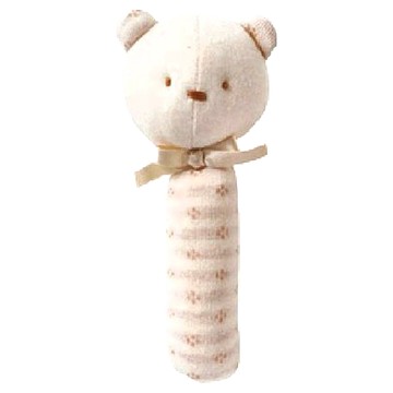 日本OP Mini 有機棉棒搖鈴 寶寶安撫玩具 柔軟親膚  18 x 8cm  小熊 米色  1個