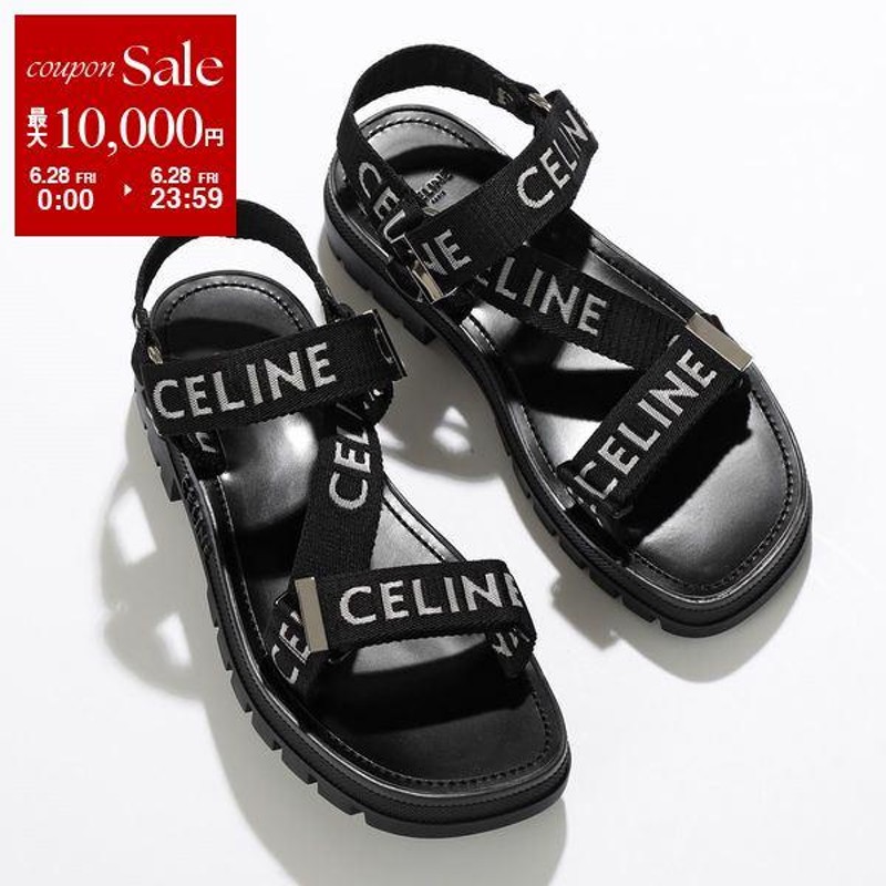 CELINE セリーヌ サンダル LEO STRAPPY レオ ストラッピー 346742208C.38AW メンズ ベルクロ ストラップ ジャガード ロゴ 厚底 靴 BLACK-WHITE | LINEショッピング