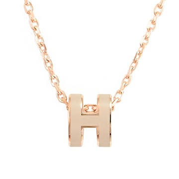 HERMES MINI POPH 經典橢圓H造型項鍊.玫瑰金/冰棕