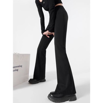 黑色顯瘦微喇叭褲女2025新款春秋彈力高腰馬蹄褲大碼胖mm休閑褲子