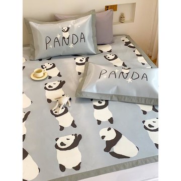 可愛小熊貓夏季冰絲席三件套ins兒童A類卡通涼感空調席雙人涼席子