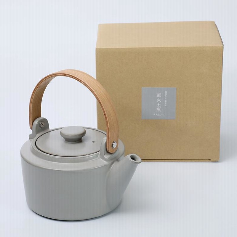 直火土瓶 小 700ml SALIU 日本製 天然木柄 LOLO JAPAN 墨/灰