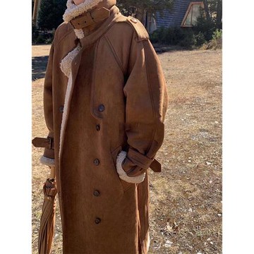 冬季加厚中長款過膝棉衣麂皮絨大衣韓版寬松加絨棉襖羊羔毛外套