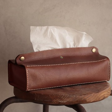 真皮盒裝紙巾盒 [6 種皮革顏色可選 / 免費訂製：姓名雕刻 / 刺繡 / 線色] / 日本製造 / 免費送貨 / 提供禮品包裝 ac-18