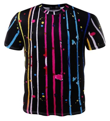 FINDSENSE Z1 日系 流行 男 時尚 個性潑墨彩色條紋 短袖T恤 特色短T