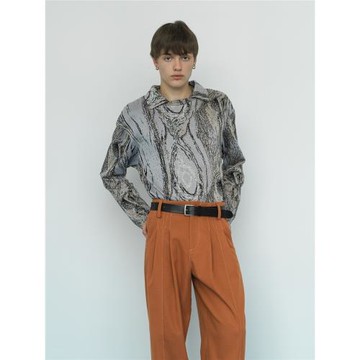 GRAINMUSTARD 日系提花針織襯衣方領光澤混紡小眾長袖套頭衫