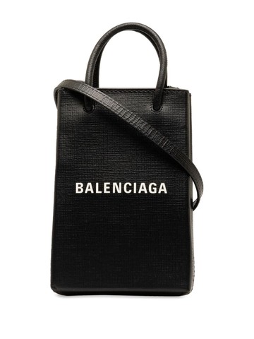 Balenciaga Pre-Owned - 2022 Mini Shopping Phone Holder satchel - women - Calf Leather - One Size - Black