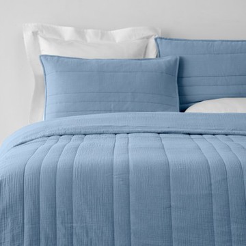 PALETTE200織雙層皺紗绗縫純棉涼被雙人 海岸藍