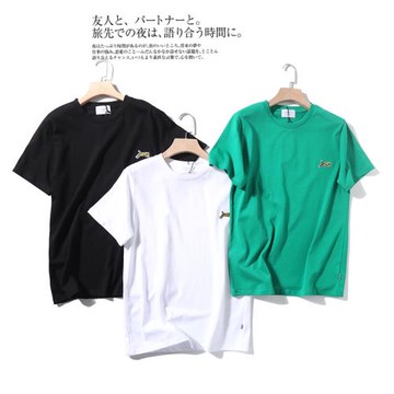 外貿日單高支精梳棉全棉水洗老虎刺繡圓領短袖T恤男休閑打底衫潮