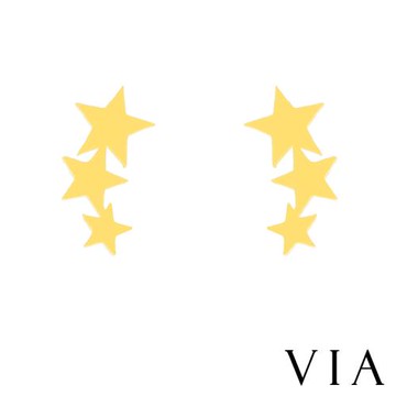 【VIA】星空系列 星星串飾造型白鋼耳釘 造型耳釘 金色
