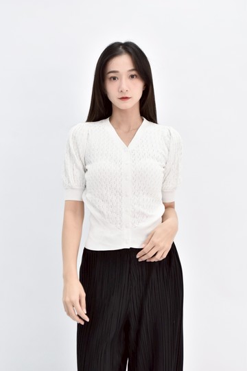 (S) loulou針織白色短袖上衣