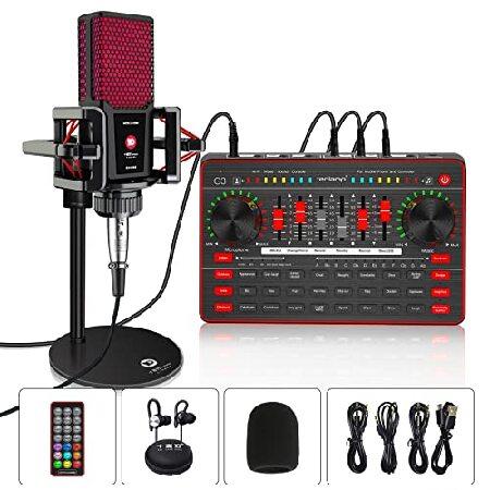 Podcast Microphone Sound Card Kit,Professional Studio Condenser Mic＆G3 Live Sound Mixer Voice Changer Audio Interface Audio Mixer for Streaming Gamin