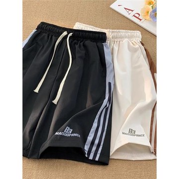 條紋運動短褲男夏季美式復古寬松籃球褲bf潮牌百搭情侶休閑五分褲