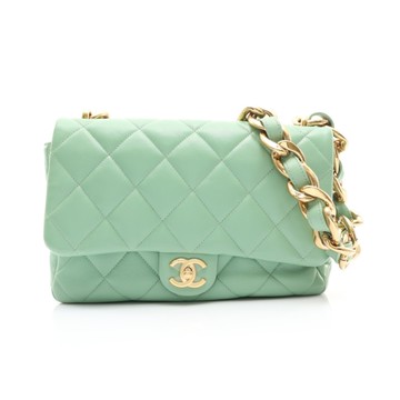 CHANEL 香奈兒 鍊條肩背包 綠色 菱格紋羊皮 二手精品 【二手名牌BRAND OFF】