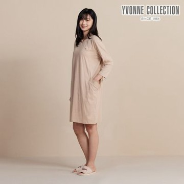 YVONNE 以旺傢飾 黑鼻羊繡花七分袖洋裝-木屋棕